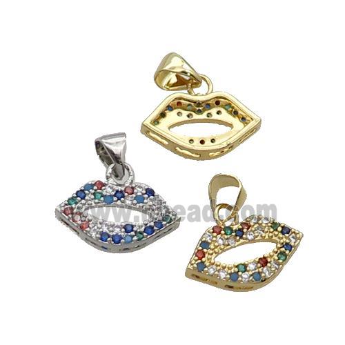 Copper Lips Pendant Pave Zircon Multicolor Mixed