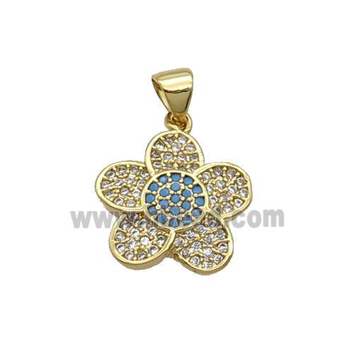 Copper Flower Pendant Pave Zircon Gold Plated