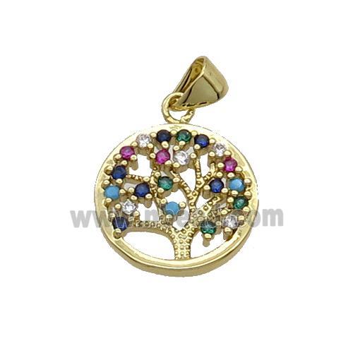 Copper Tree Pendant Pave Zircon Multicolor Gold Plated