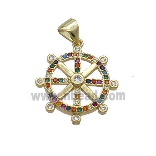 Copper Ship Helm Pendant Pave Zircon Multicolor Gold Plated