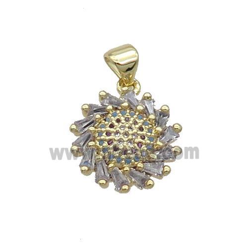 Copper Sunflower Pendant Pave Zircon Gold Plated