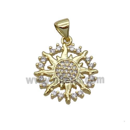 Copper Sun Pendant Pave Zircon Gold Plated