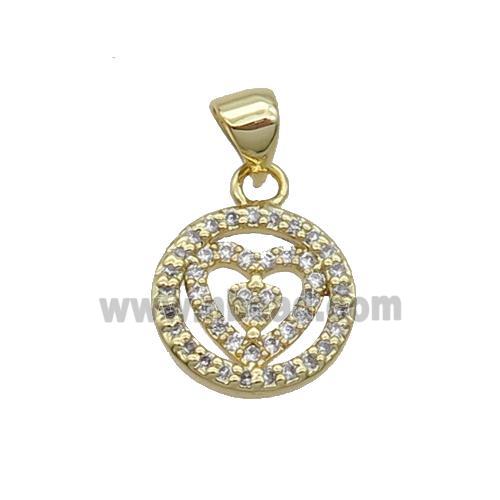 Copper Circle Pendant Pave Zircon Heart Gold Plated