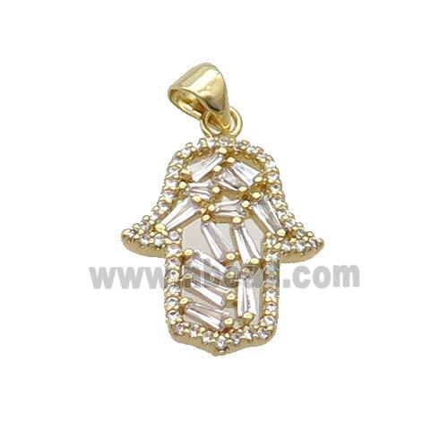 Copper Hamsahand Pendant Pave Zircon Gold Plated