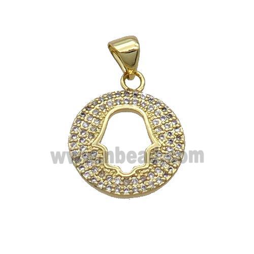 Copper Circle Pendant Pave Zircon Hand Gold Plated