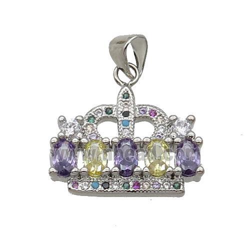 Copper Crown Pendant Pave Zircon Multicolor Platinum Plated