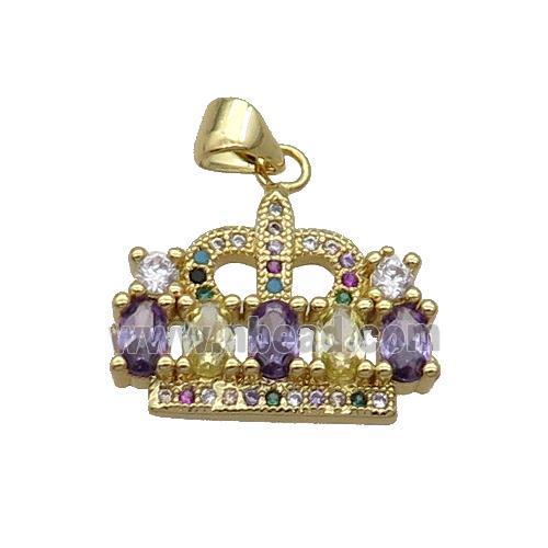 Copper Crown Pendant Pave Zircon Multicolor Gold Plated