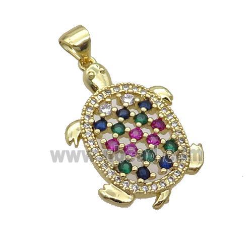 Copper Tortoise Pendant Pave Zircon Multicolor Gold Plated