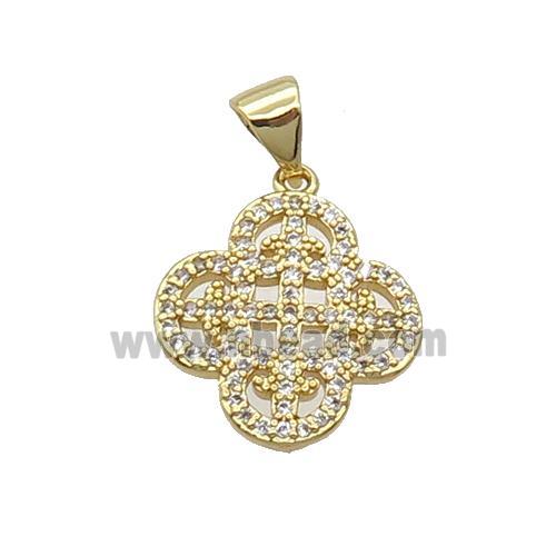 Copper Clover Pendant Pave Zircon Gold Plated