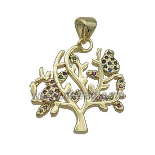 Copper Tree Pendant Pave Zircon Multicolor Gold Plated