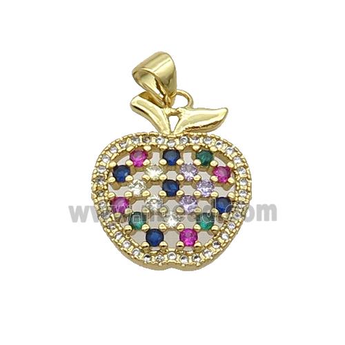 Copper Apple Pendant Pave Zircon Multicolor Gold Plated