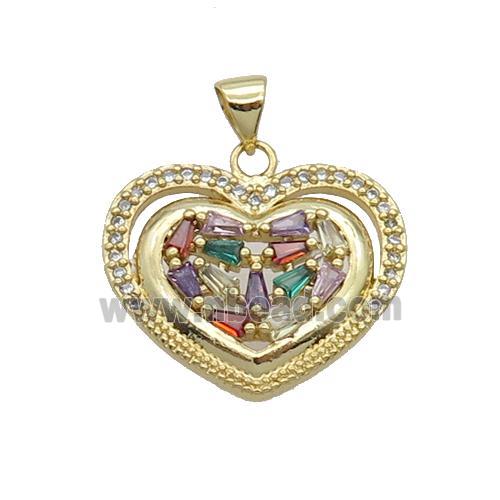 Copper Heart Pendant Pave Zircon Multicolor Gold Plated