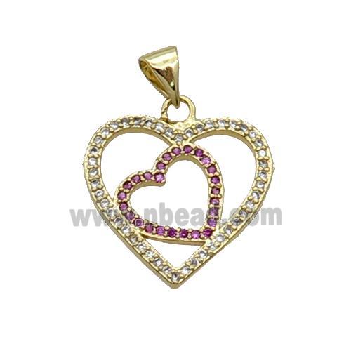 Copper Heart Pendant Pave Zircon Gold Plated