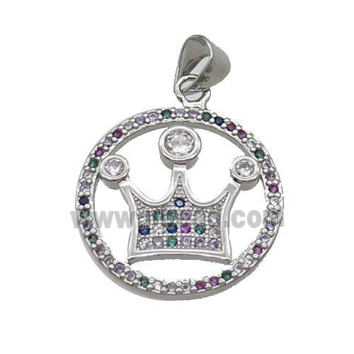 Copper Crown Pendant Pave Zircon Multicolor Circle Platinum Plated