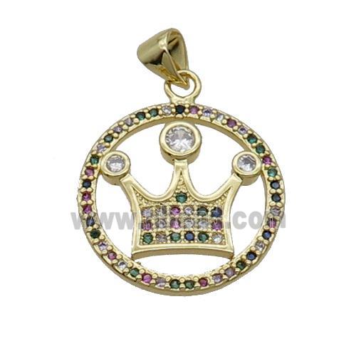 Copper Crown Pendant Pave Zircon Multicolor Circle Gold Plated