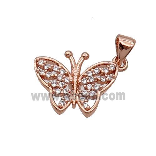 Copper Butterfly Pendant Pave Zircon Rose Gold