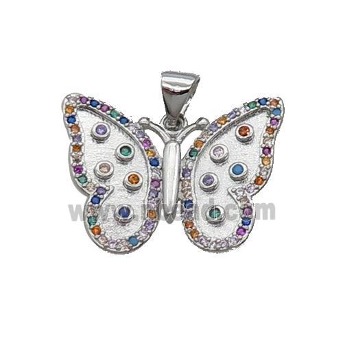 Copper Butterfly Pendant Pave Zircon Multicolor Platinum Plated