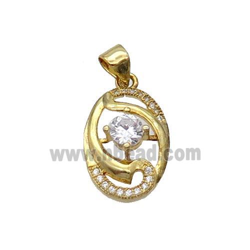 Copper Oval Pendant Pave Zircon Gold Plated