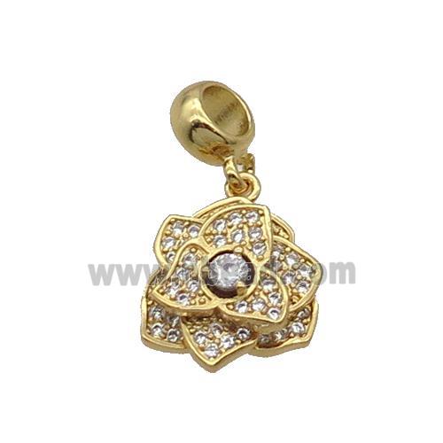 Copper Roseflower Pendant Pave Zircon Gold Plated