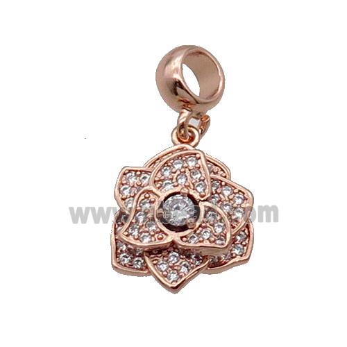 Copper Roseflower Pendant Pave Zircon Rose Gold