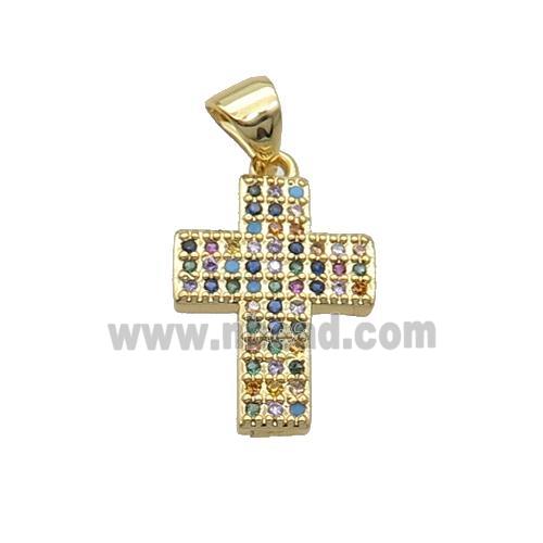 Copper Cross Pendant Pave Zircon Multicolor Gold Plated