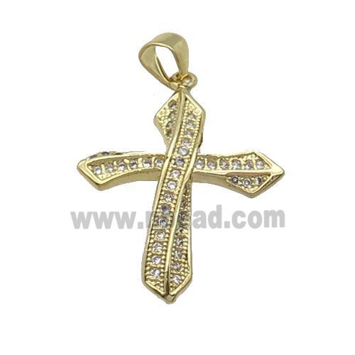 Copper Cross Pendant Pave Zircon Gold Plated