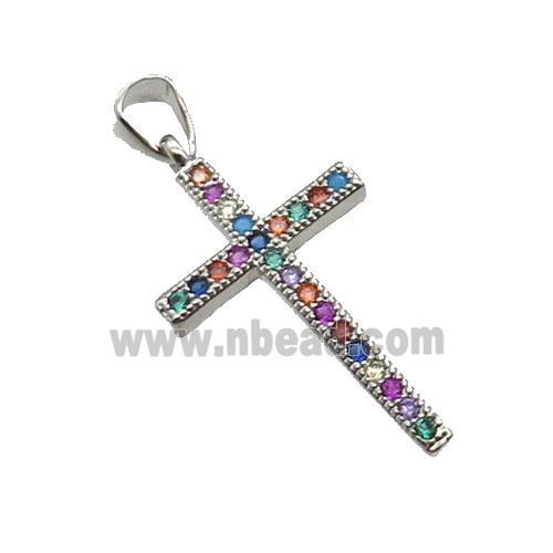 Copper Cross Pendant Pave Zircon Multicolor Platinum Plated