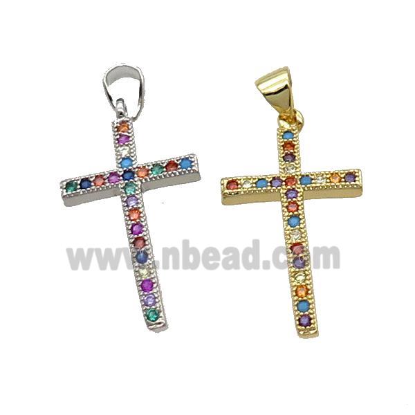 Copper Cross Pendant Pave Zircon Multicolor Mixed