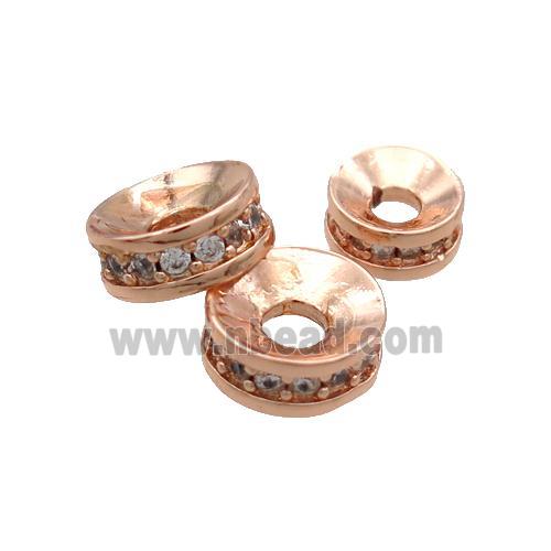 Copper Rondelle Beads Pave Zircon Rose Gold