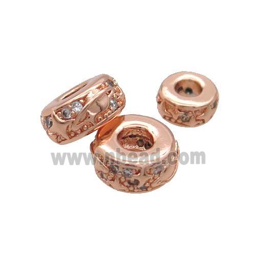 Copper Rondelle Beads Pave Zircon Rose Gold