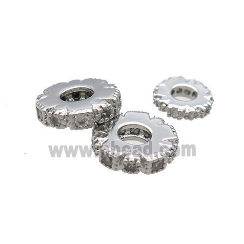 Copper Heishi Spacer Beads Pave Zircon Platinum Plated