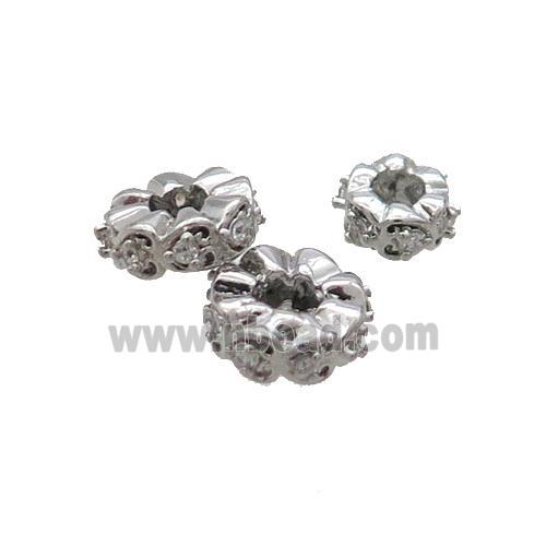 Copper Heishi Spacer Beads Pave Zircon Platinum Plated