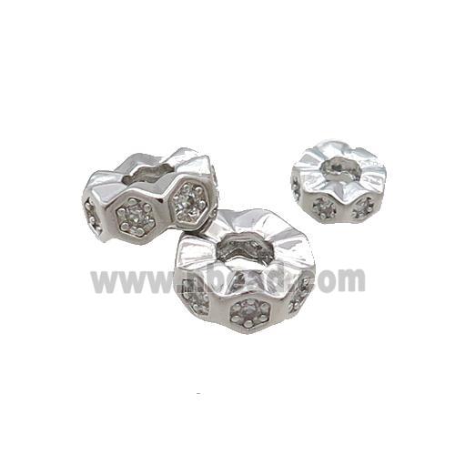 Copper Heishi Spacer Beads Pave Zircon Platinum Plated