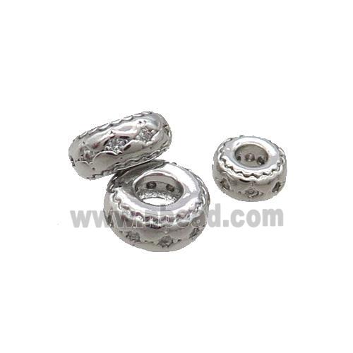 Copper Rondelle Spacer Beads Pave Zircon Platinum Plated