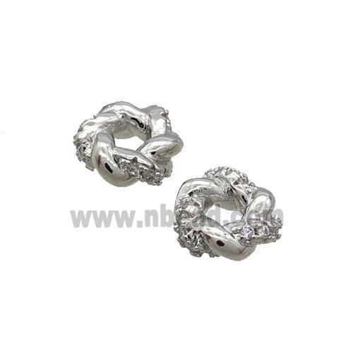 Copper Rondelle Spacer Beads Pave Zircon Platinum Plated