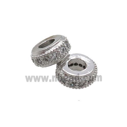 Copper Rondelle Spacer Beads Pave Zircon Platinum Plated