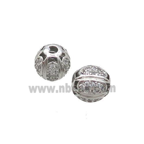 Copper Round Beads Pave Zircon Platinum Plated