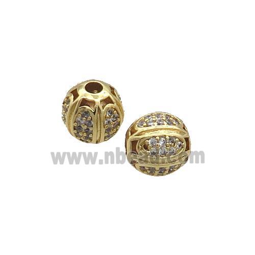 Copper Round Beads Pave Zircon Gold Plated