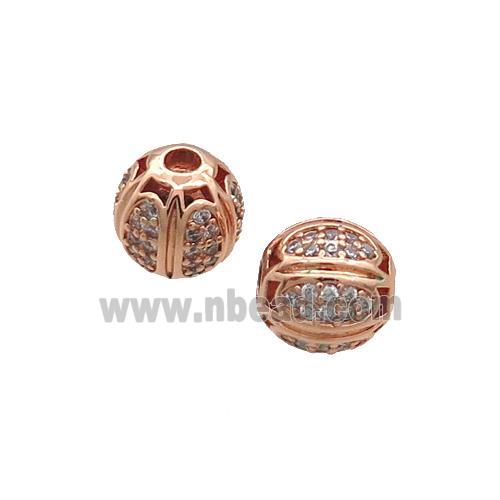 Copper Round Beads Pave Zircon Rose Gold