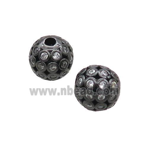 Copper Round Beads Pave Zircon Hollow Black Plated