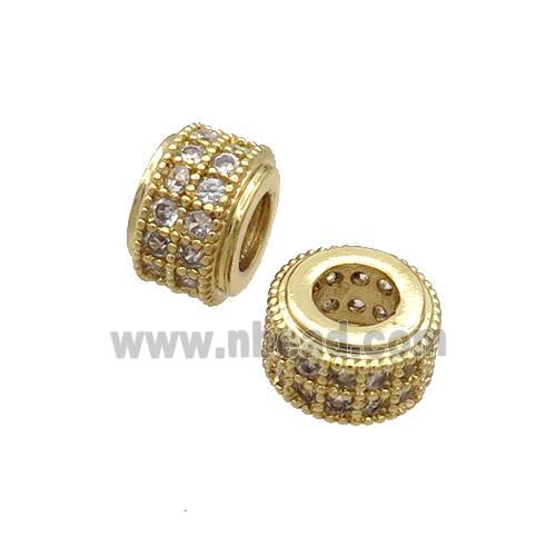 Copper Rondelle Beads Pave Zircon Large Hole Gold Plated