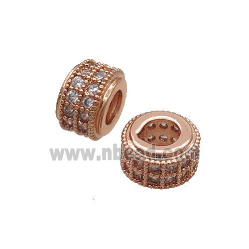 Copper Rondelle Beads Pave Zircon Large Hole Rose Gold