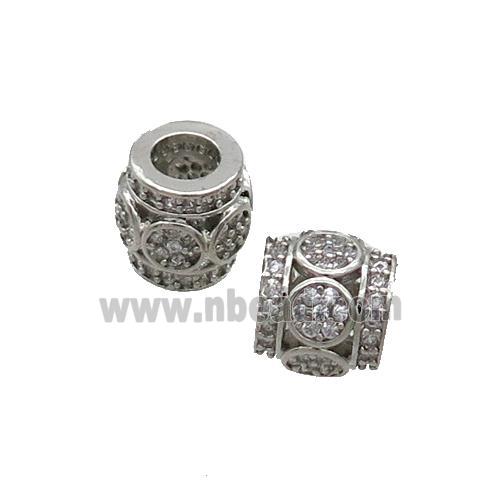 Copper Tube Beads Pave Zircon Large Hole Platinum Plated