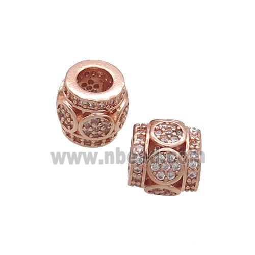 Copper Tube Beads Pave Zircon Large Hole Rose Gold