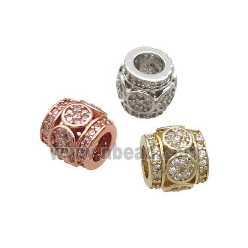 Copper Tube Beads Pave Zircon Large Hole Mixed