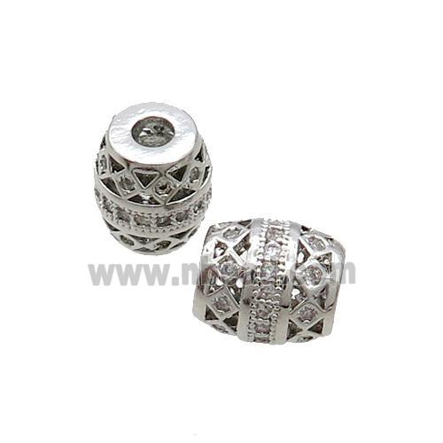 Copper Barrel Beads Pave Zircon Platinum Plated