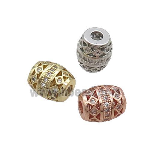 Copper Barrel Beads Pave Zircon Mixed