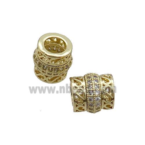 Copper Tube Beads Pave Zircon Large Hole Gold Plated