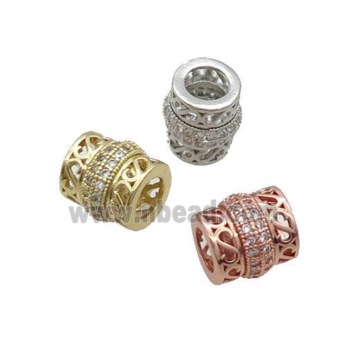 Copper Tube Beads Pave Zircon Large Hole Mixed