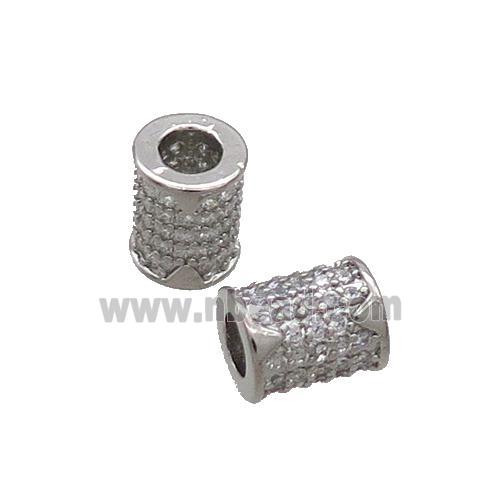 Copper Tube Beads Pave Zircon Large Hole Platinum Plated